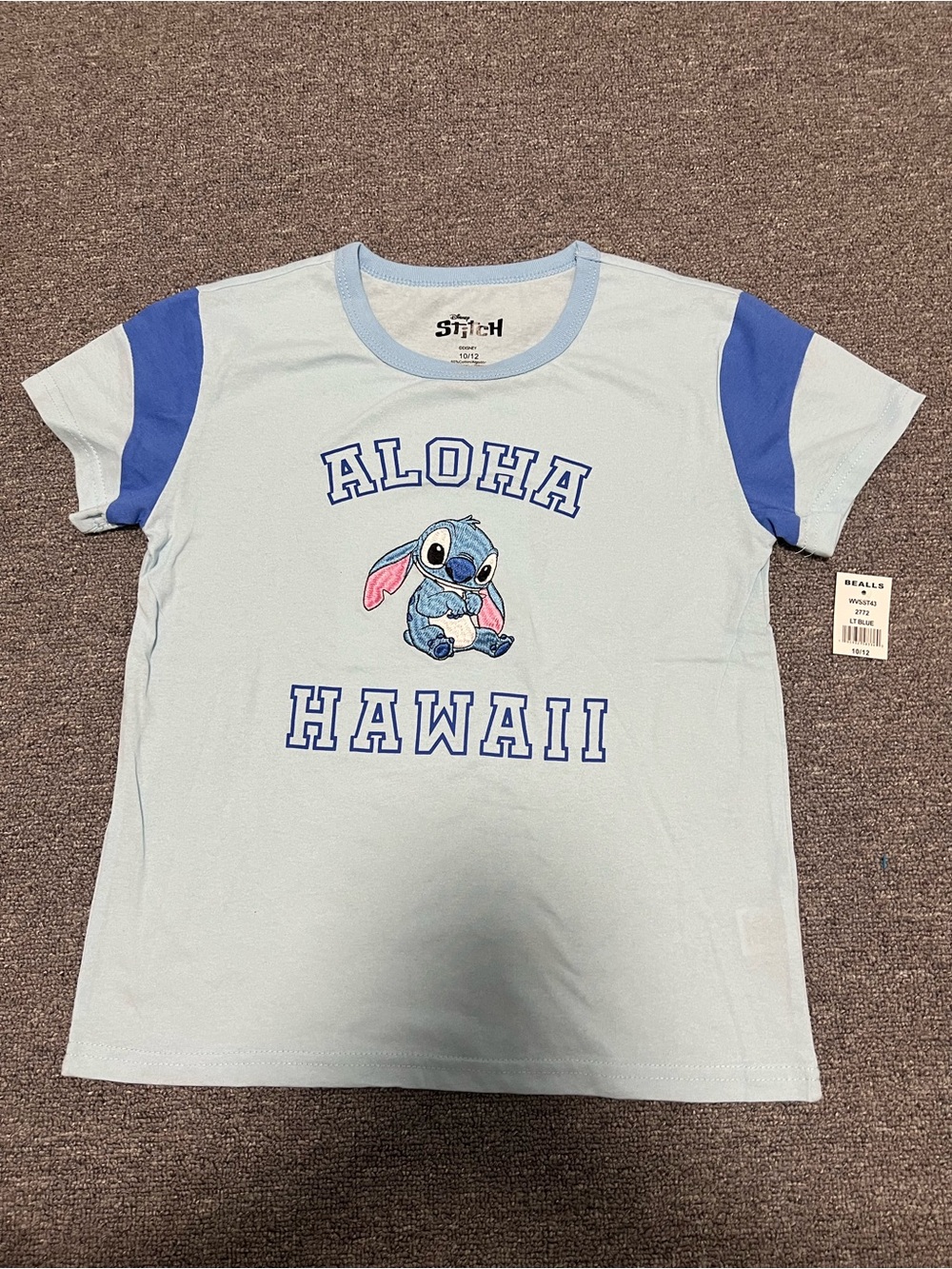 Disney Aloha Hawaii Embroidered Stitch Light Blue Kids Tee